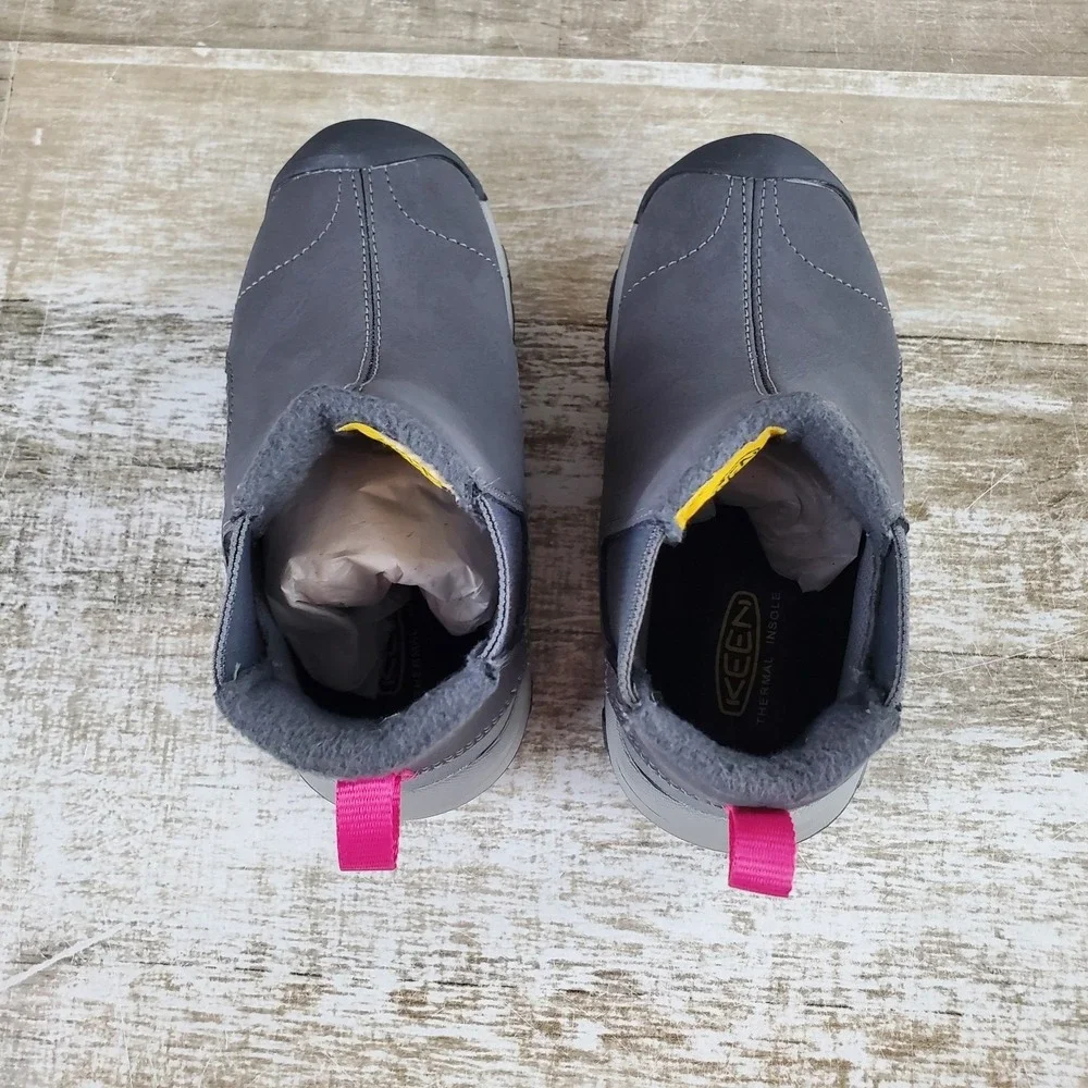 Keen Kootenay III Kids Chelsea Boots Sz 8 Gray Leather Slip On Mid Top Round Toe
